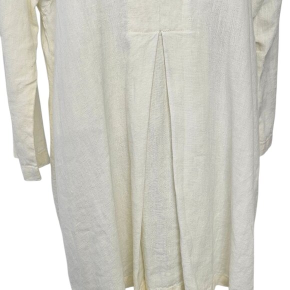 FLAX Womens 100% Linen Pleated 3/4 Sleeve Tunic Blouse, Scoop Neck, Lagenlook ,M - Picture 3 of 10